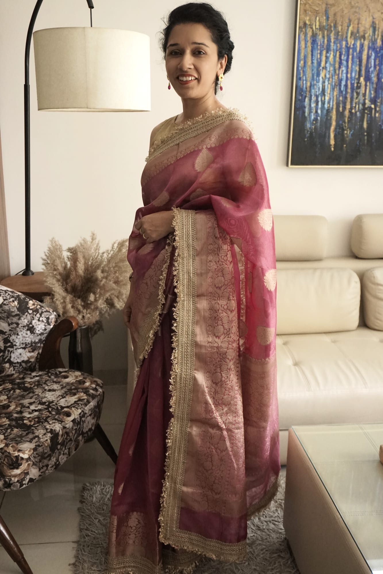 Maharani Tissue Silk- Peach Pink