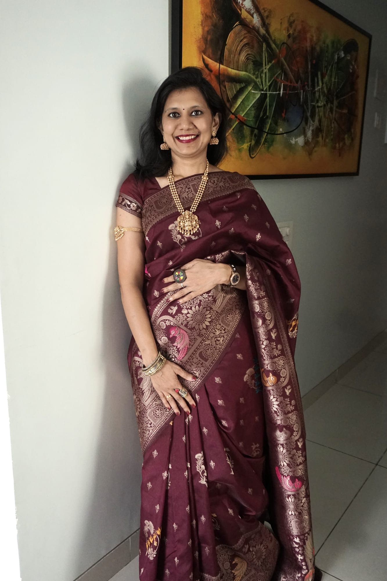 Kashi Dola Burgundy - Meenakari motifs