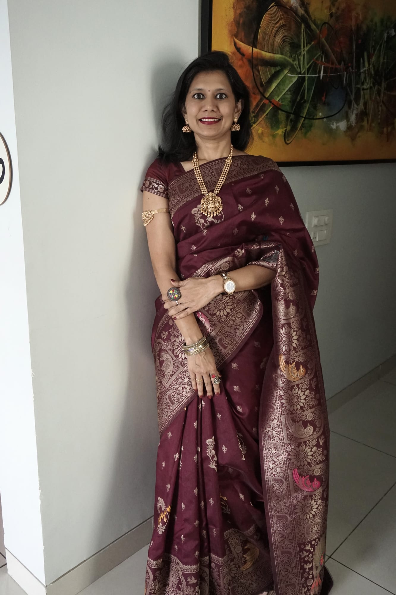 Kashi Dola Burgundy - Meenakari motifs