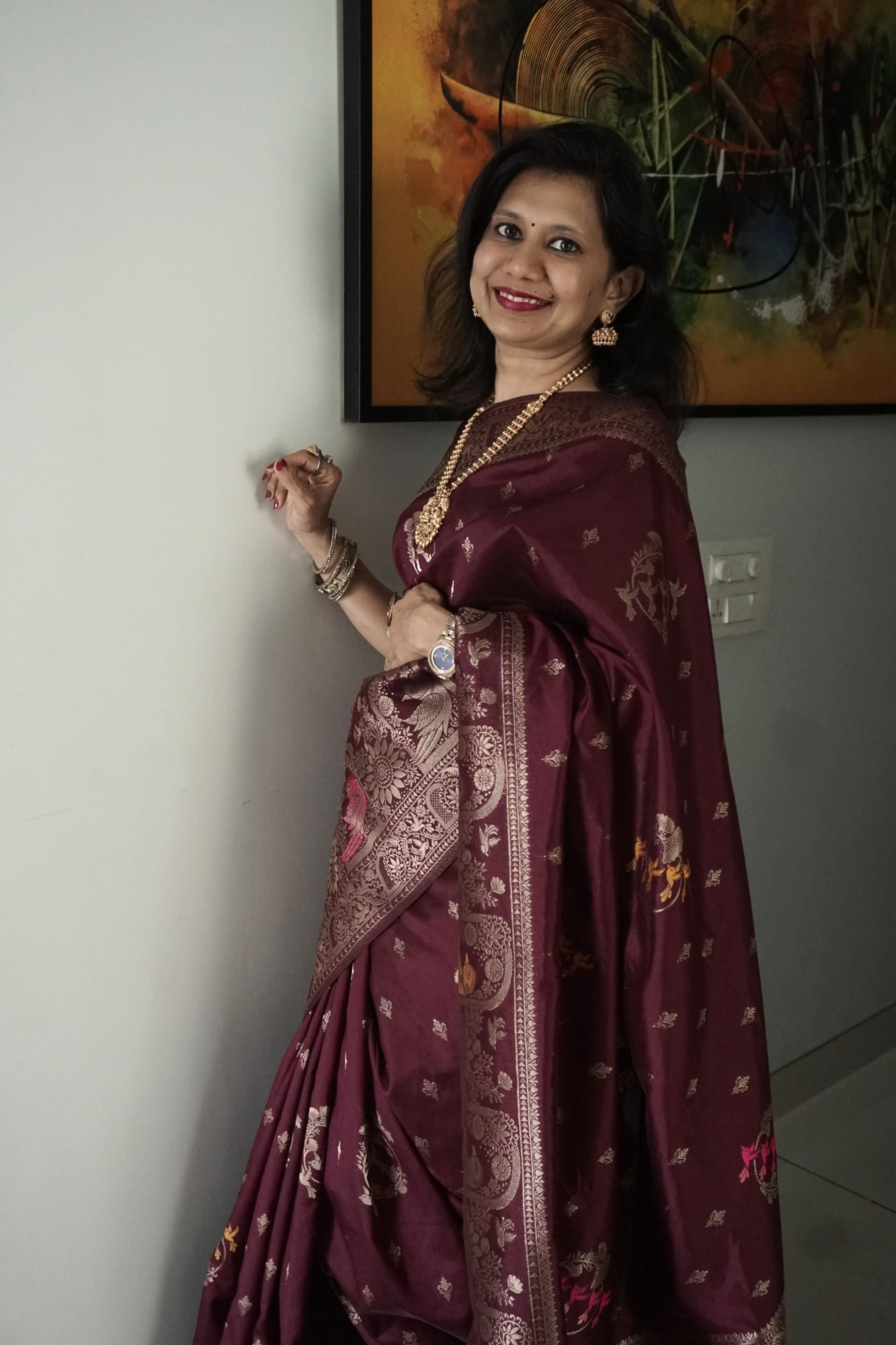 Kashi Dola Burgundy - Meenakari motifs