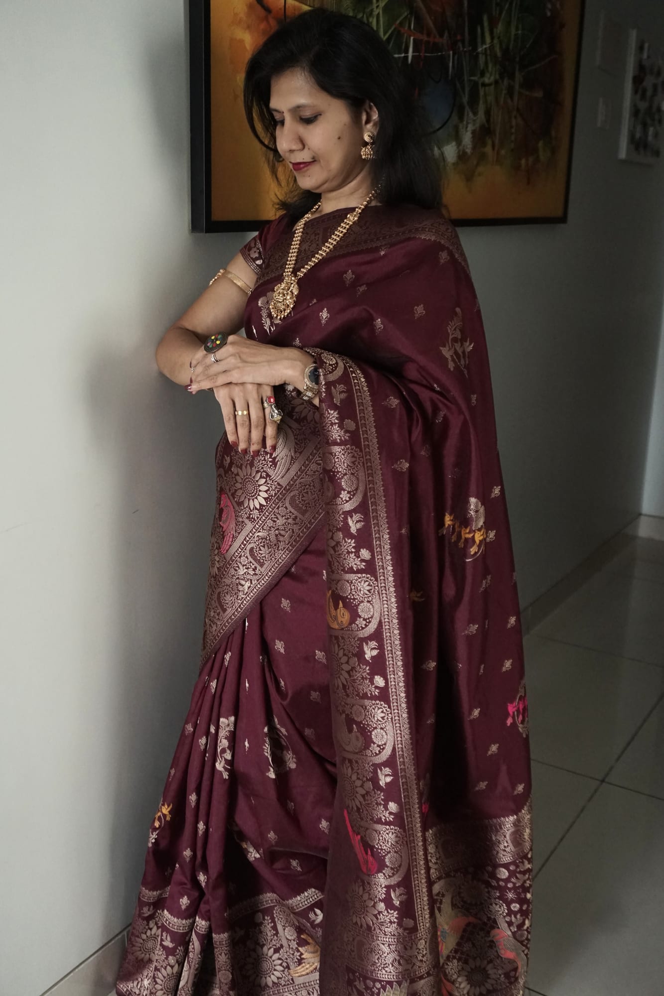 Kashi Dola Burgundy - Meenakari motifs