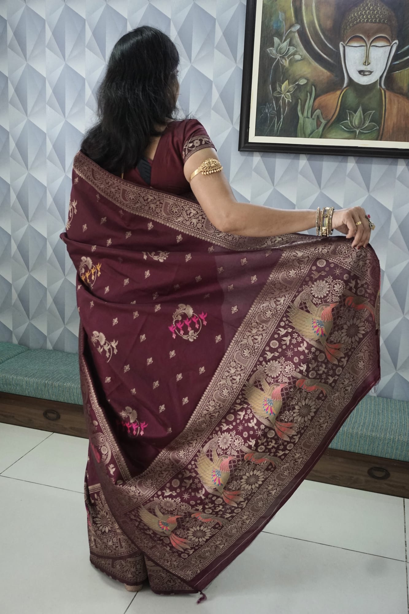 Kashi Dola Burgundy - Meenakari motifs