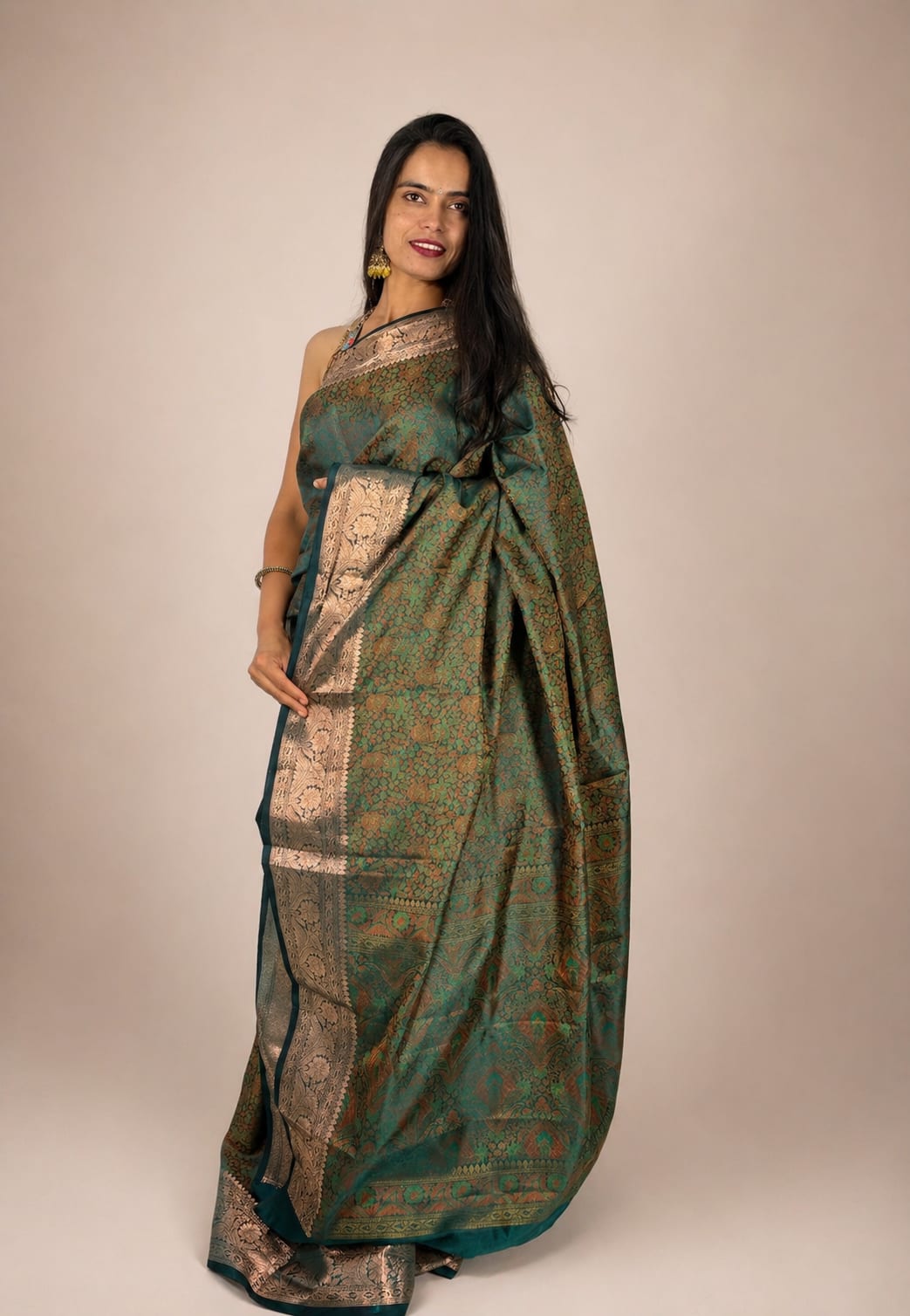 Dark Green Brocade Saree