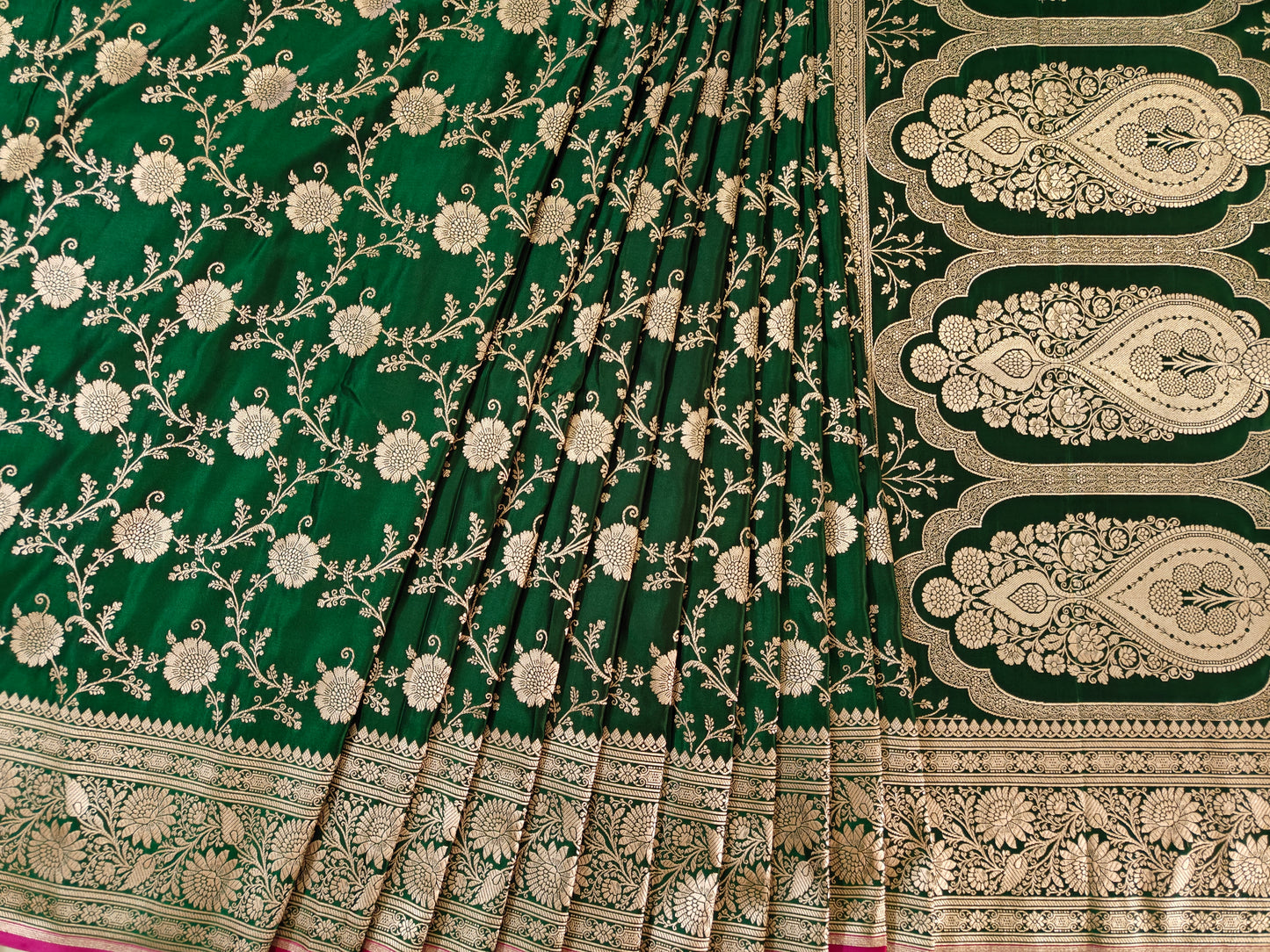 Emerald Green Katan Silk - Banarasi Saree