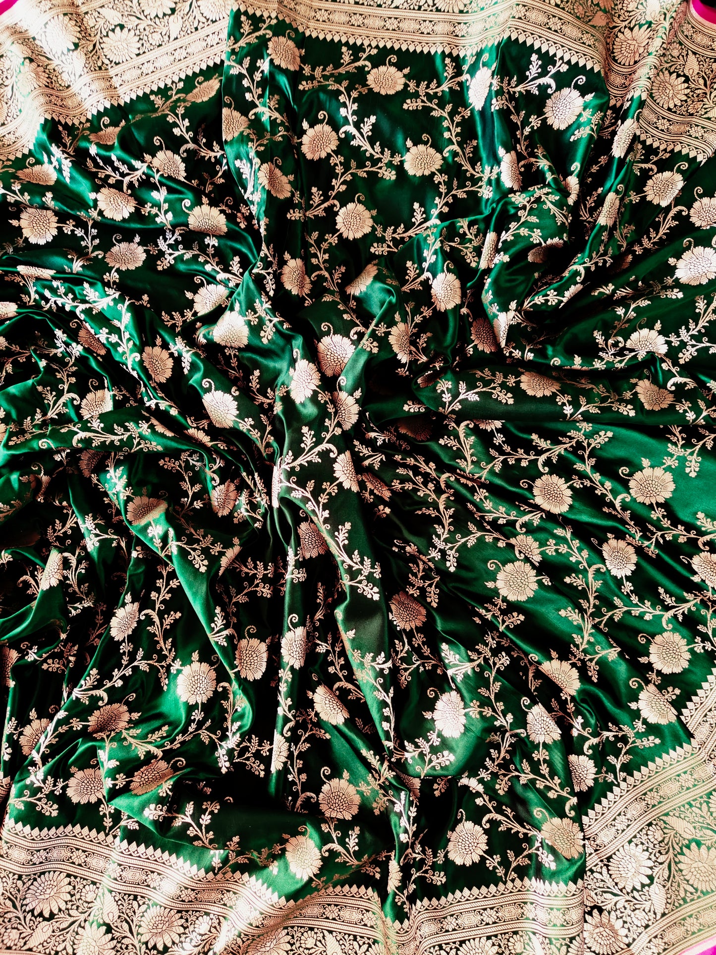 Emerald Green Katan Silk - Banarasi Saree