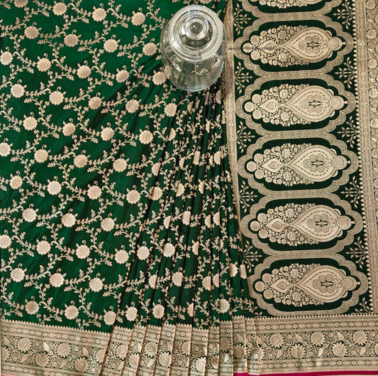 Emerald Green Katan Silk - Banarasi Saree