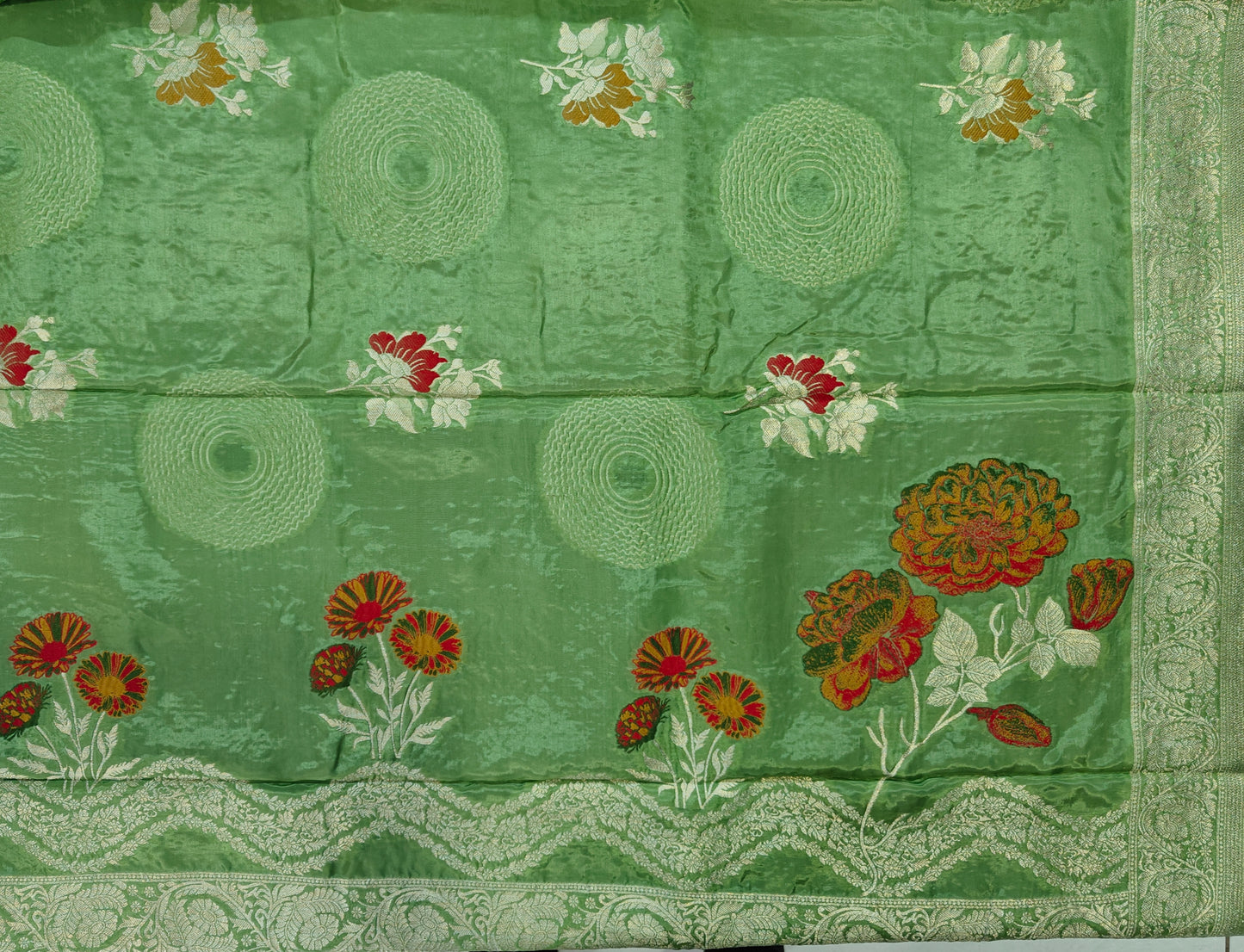 Emerald Green Monga Silk - Banarasi Saree