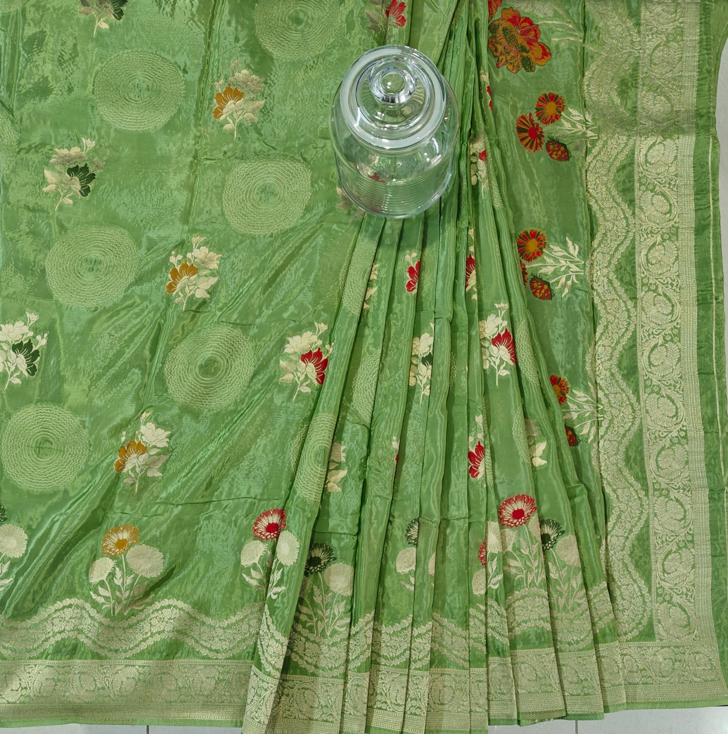 Emerald Green Monga Silk - Banarasi Saree