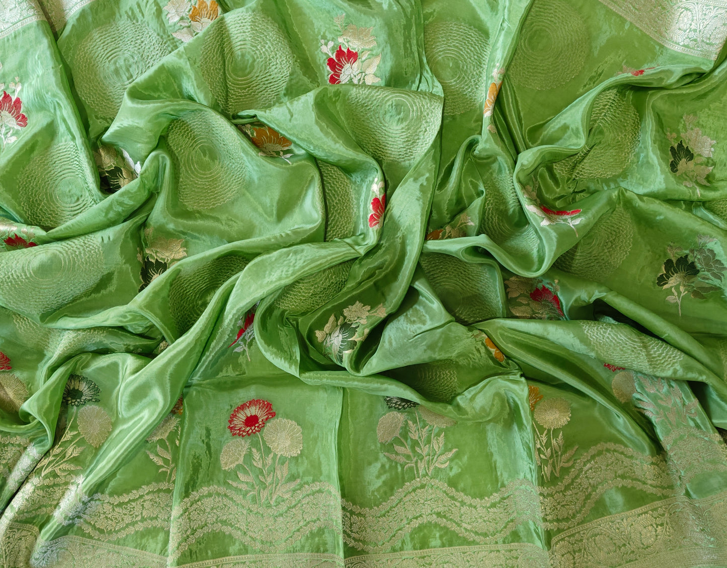 Emerald Green Monga Silk - Banarasi Saree