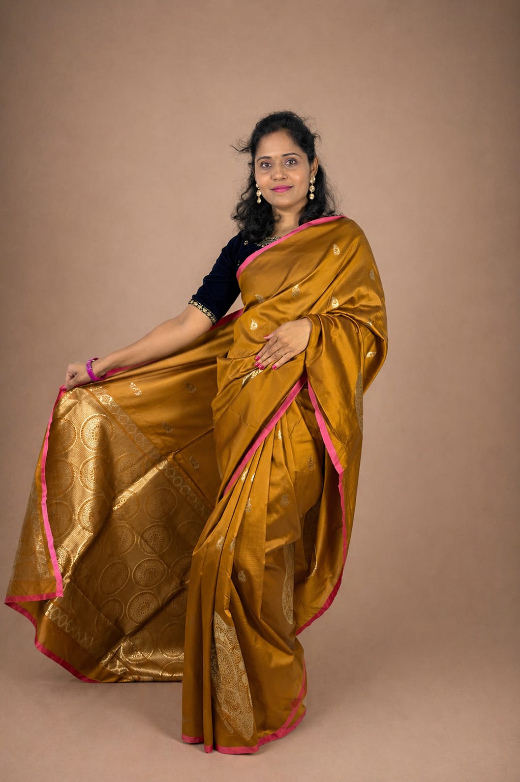 Rust Brown Brocade Saree