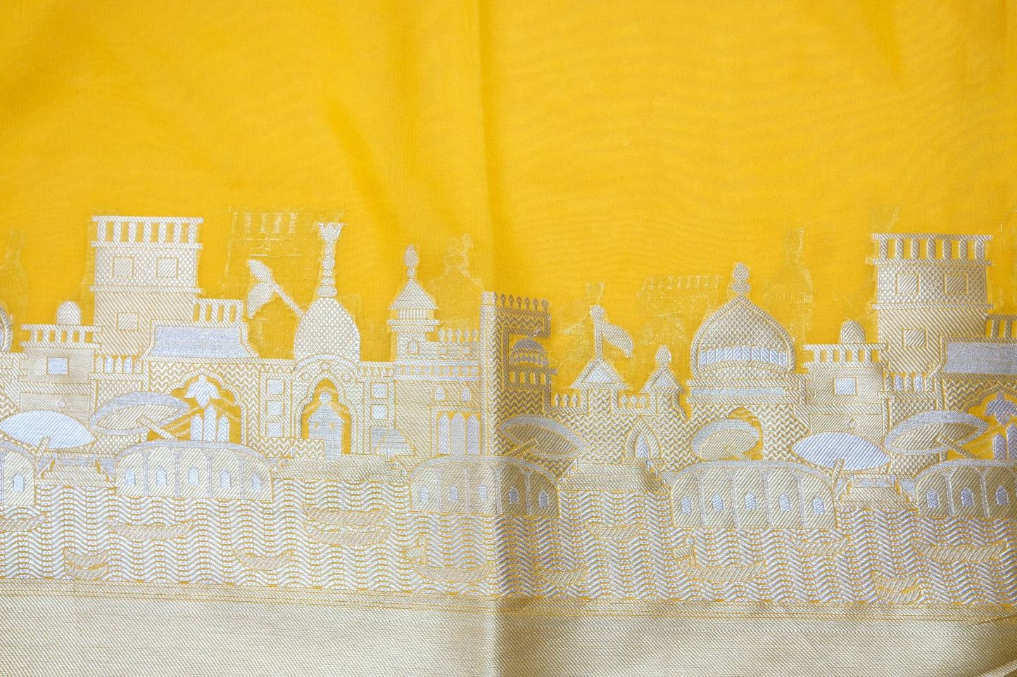 Haldi Peela Ghat Print - Banarasi Saree