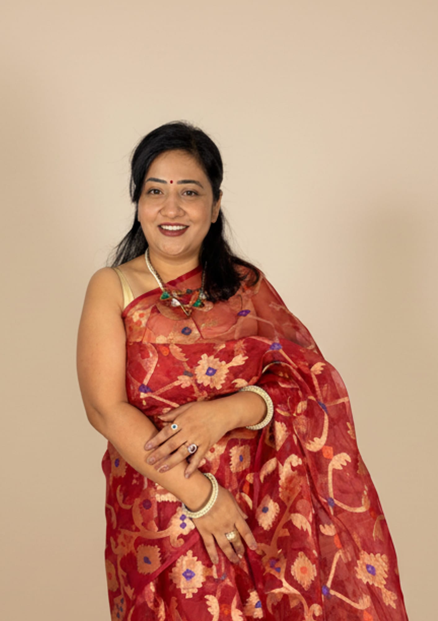 Deep Red Kora Jamdani Saree