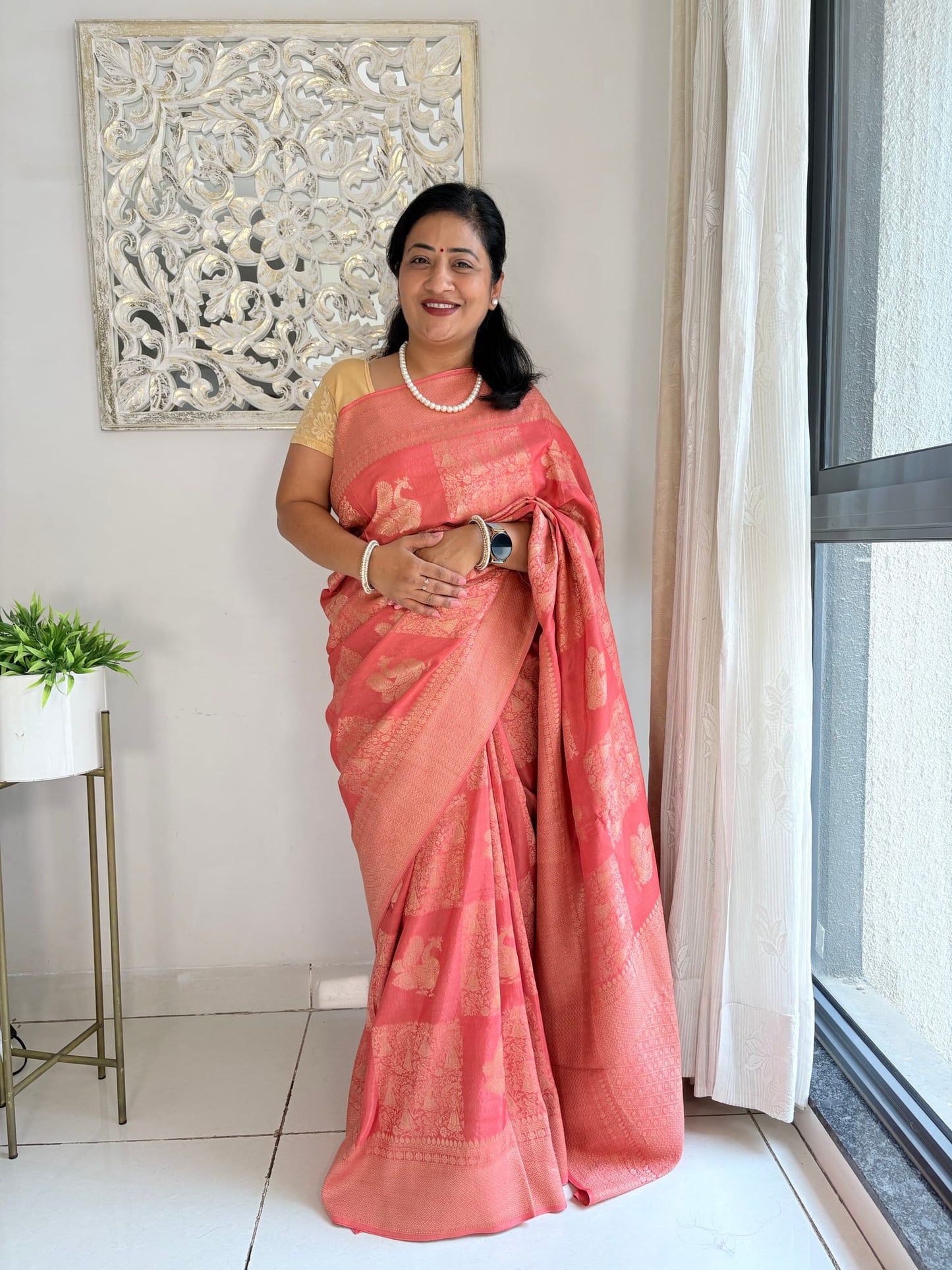 Kashi Tasser- Peach Saree