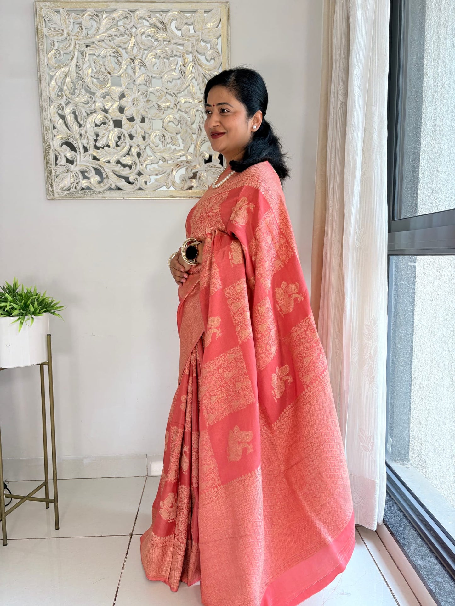 Kashi Tasser- Peach Saree