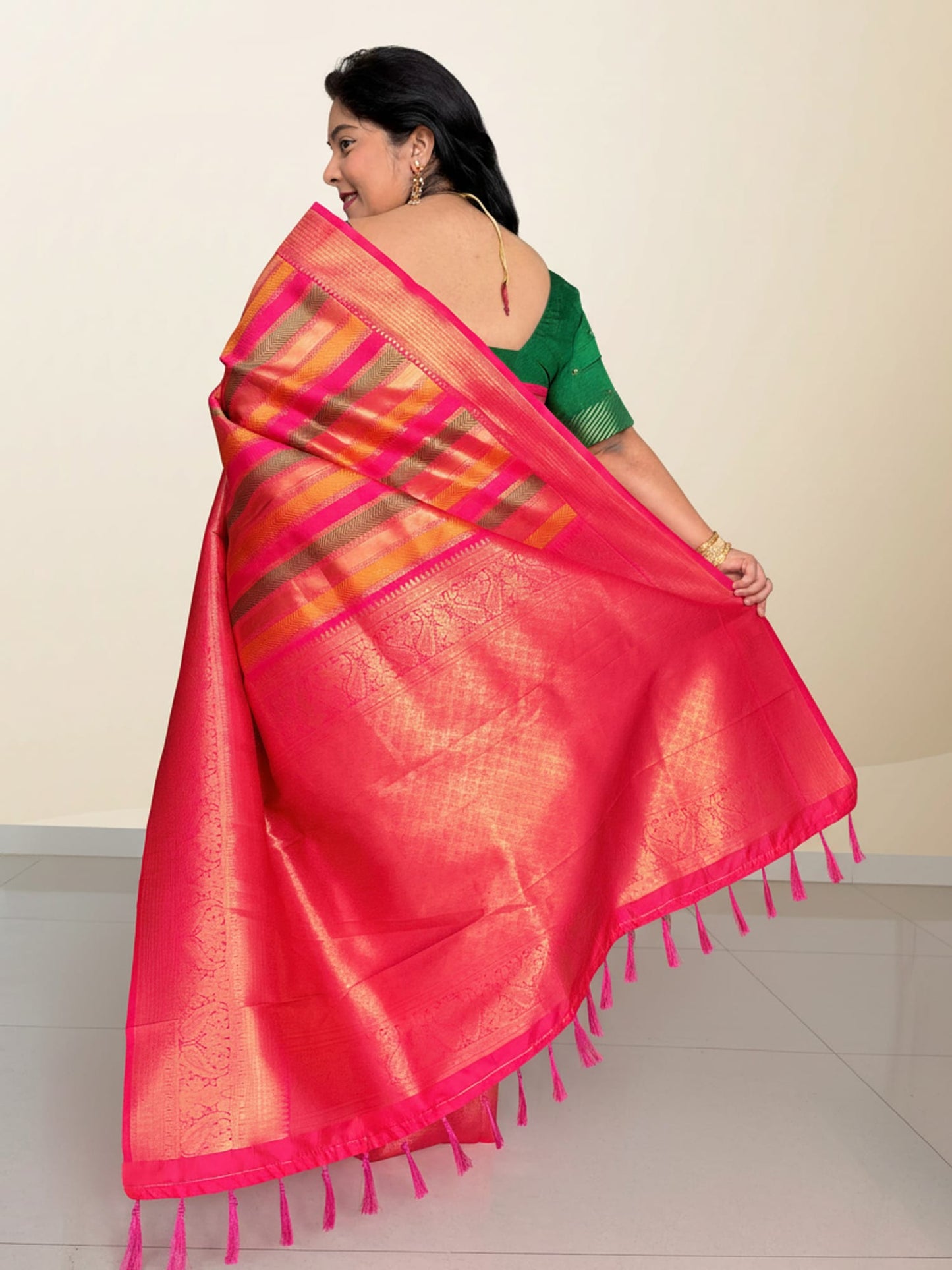Pink Brocade Saree