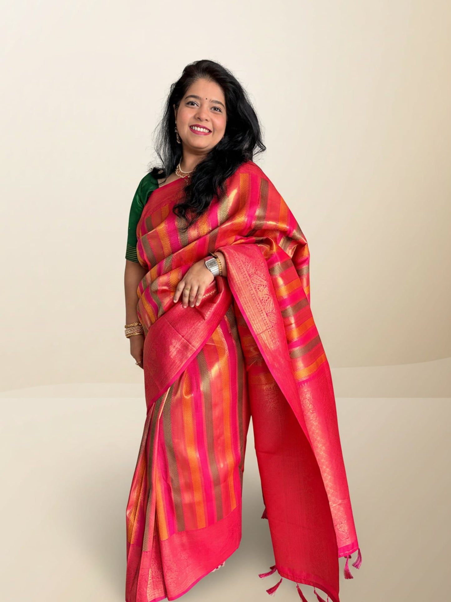 Pink Brocade Saree