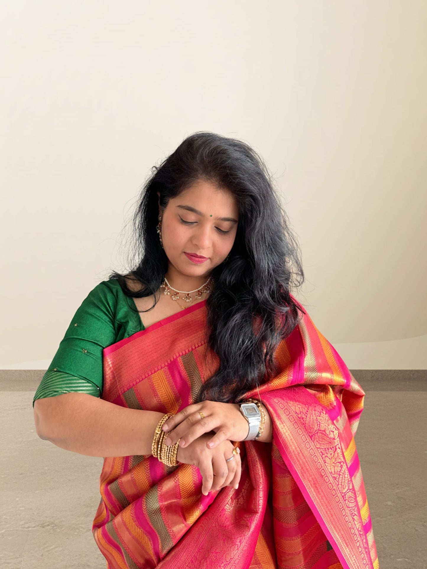 Pink Brocade Saree