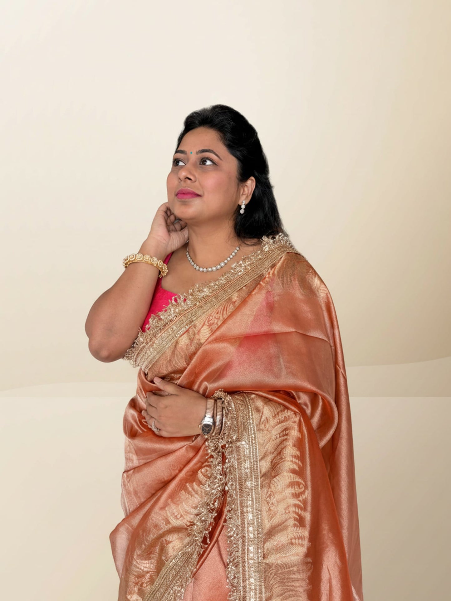 Orange Tissue Saree With Broad Lace