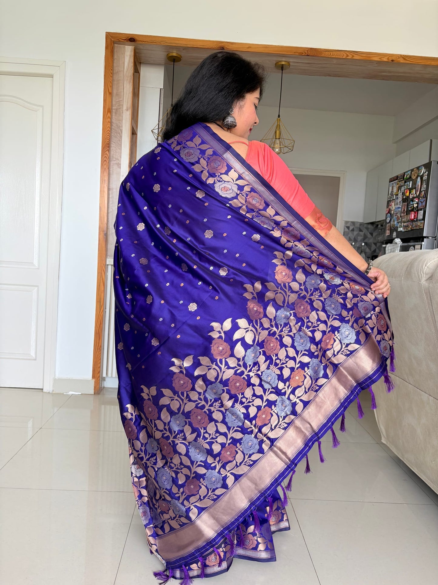 Kashi Katan - Blue Booti Work Saree