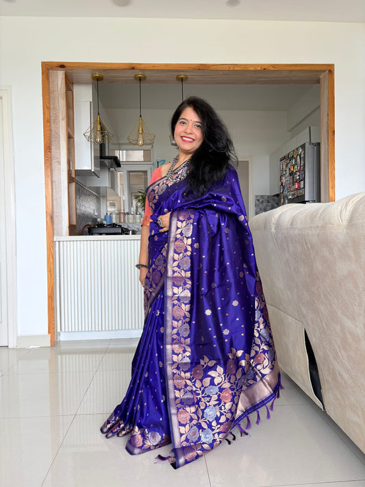 Kashi Katan - Blue Booti Work Saree