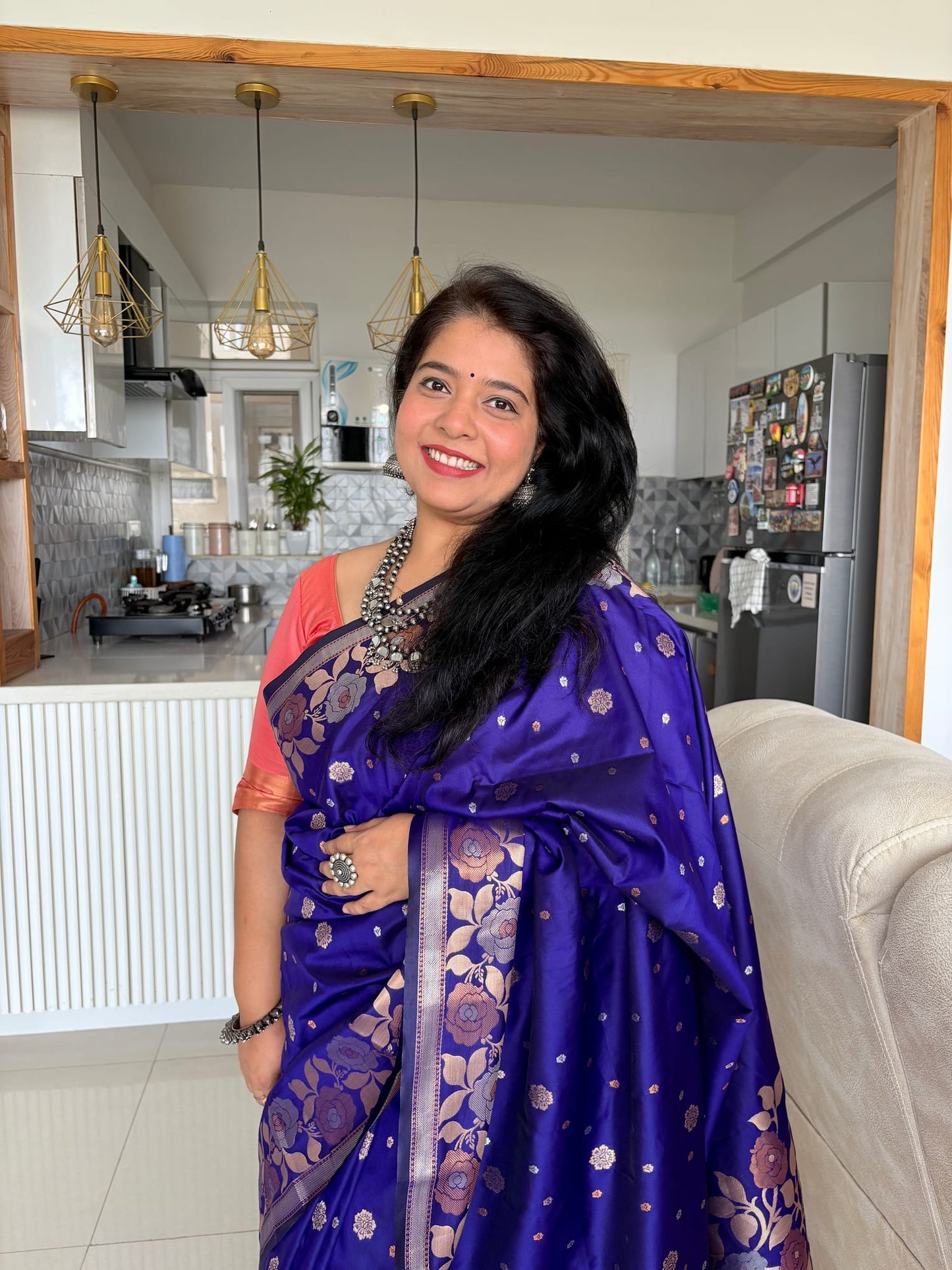 Kashi Katan - Blue Booti Work Saree