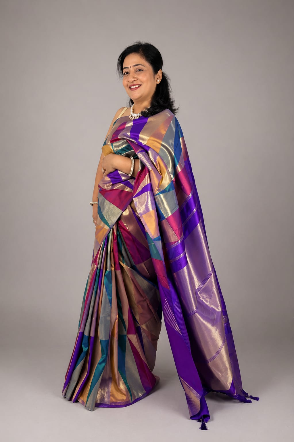 Purple Multicoloured Saree