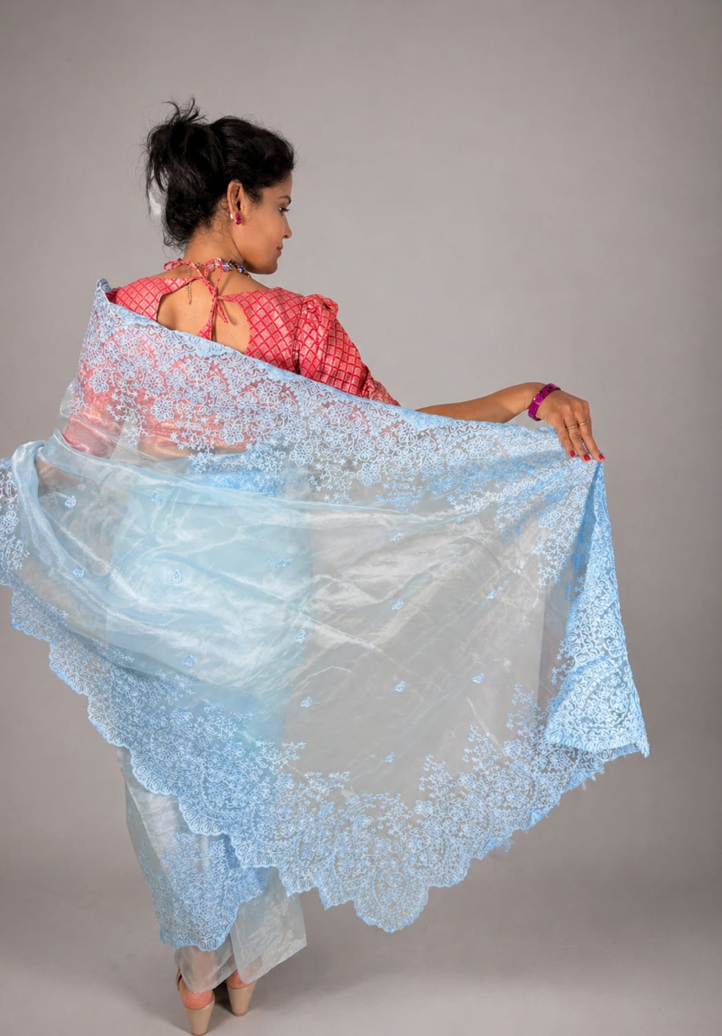 Sky Blue Cutwork Designer Saree