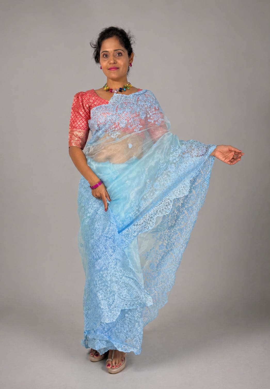 Sky Blue Cutwork Designer Saree