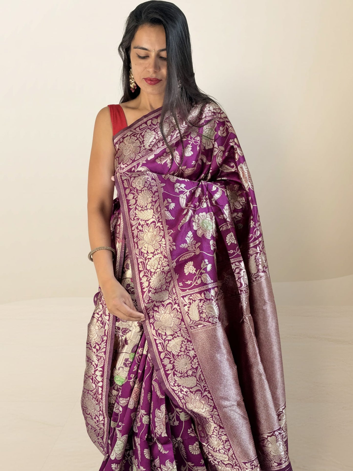 Purple Jaal Work Saree