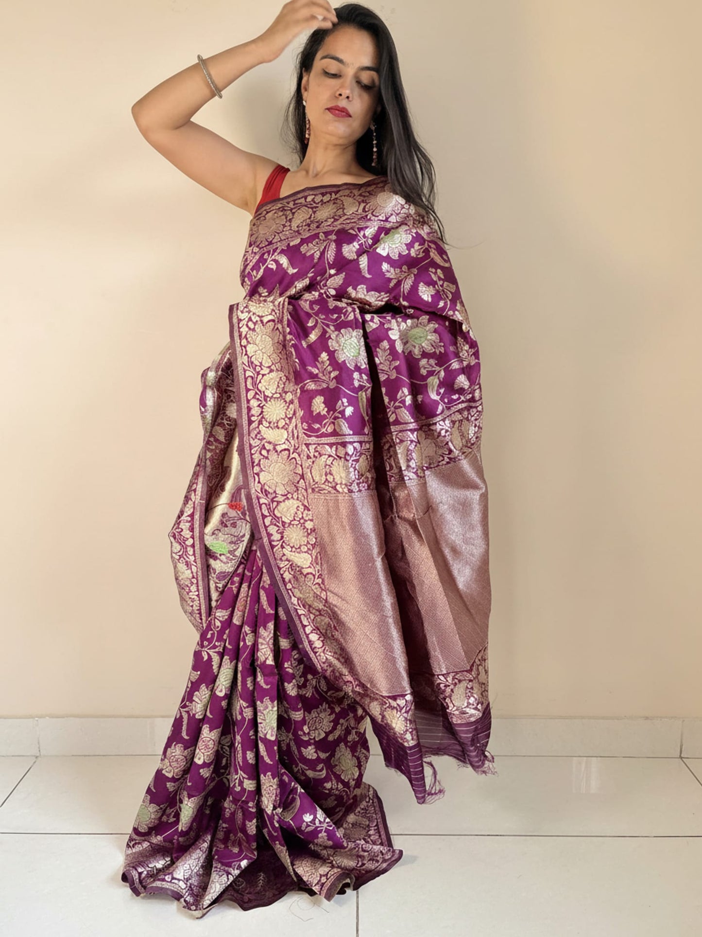 Purple Jaal Work Saree