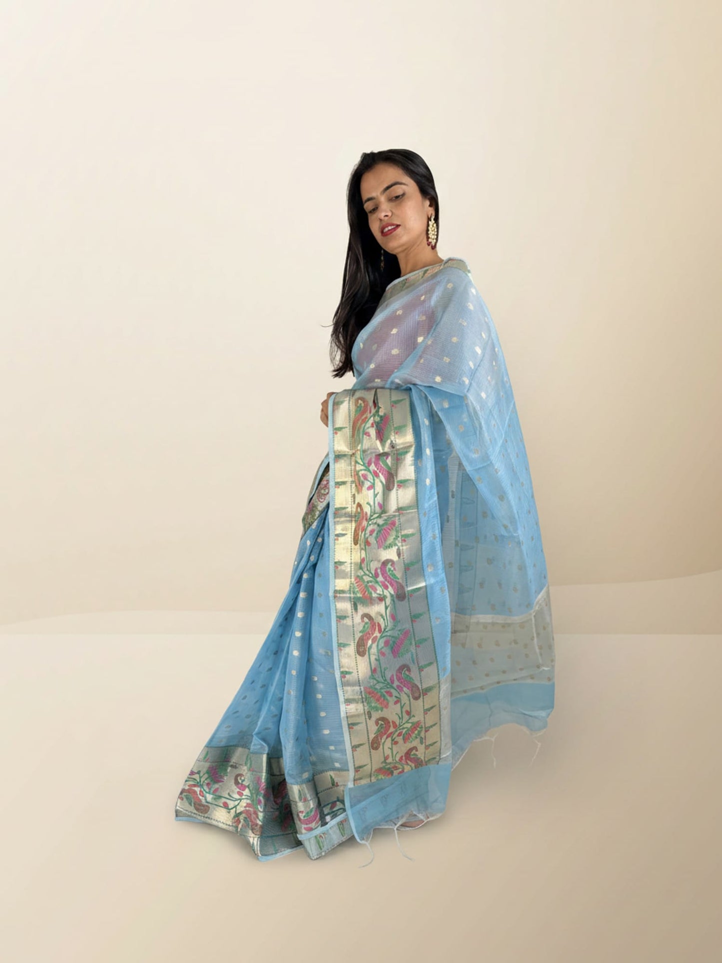 Blue Kota Doria Saree