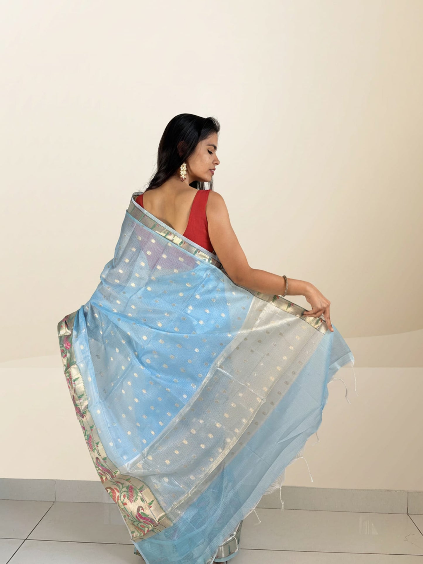 Blue Kota Doria Saree