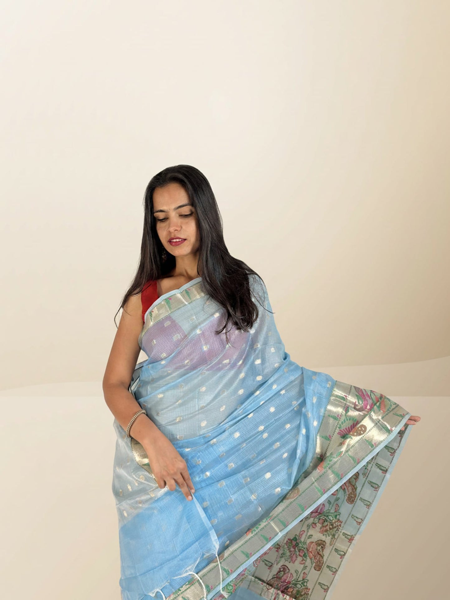 Blue Kota Doria Saree