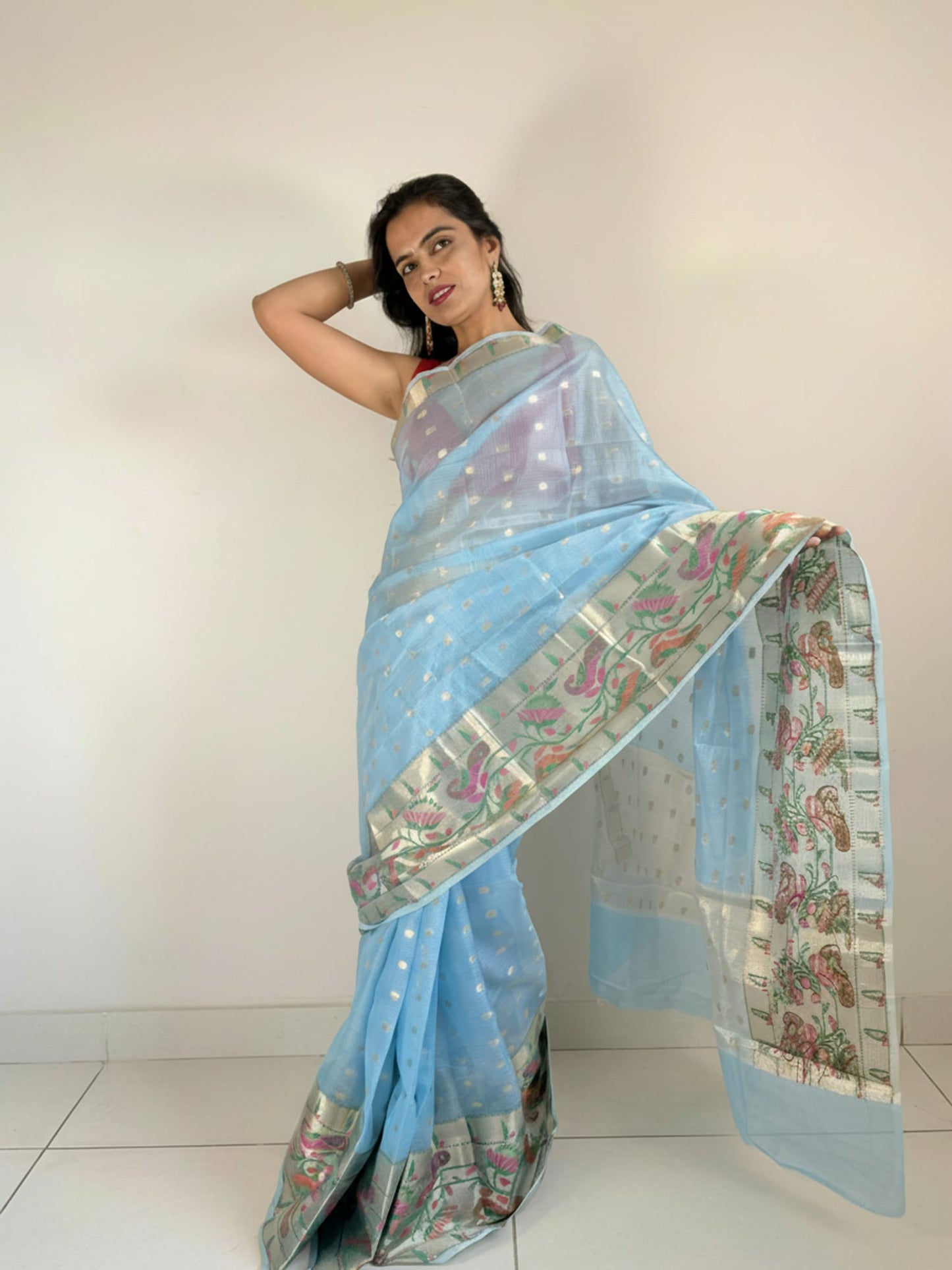 Blue Kota Doria Saree