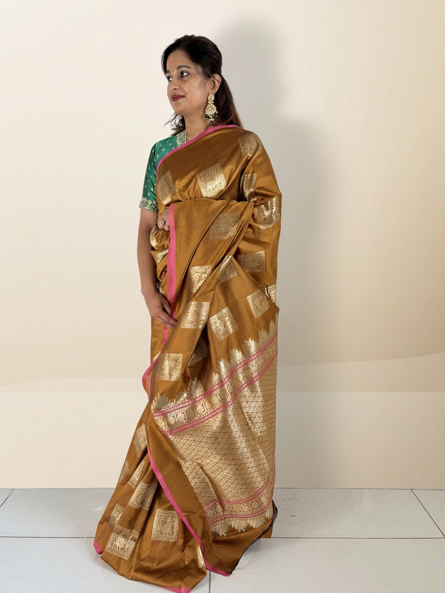 Brown Earthy Brocade Saree