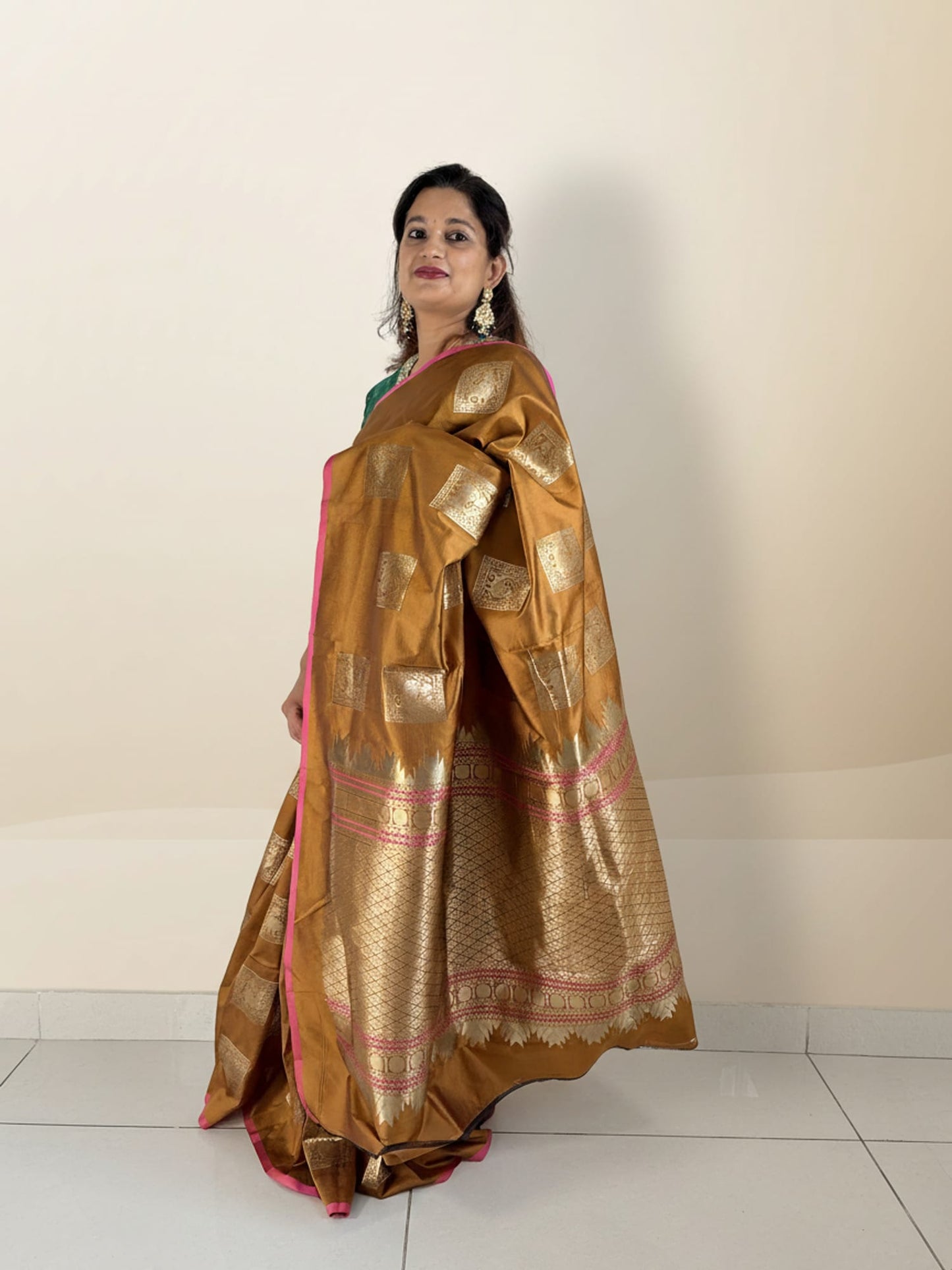 Brown Earthy Brocade Saree