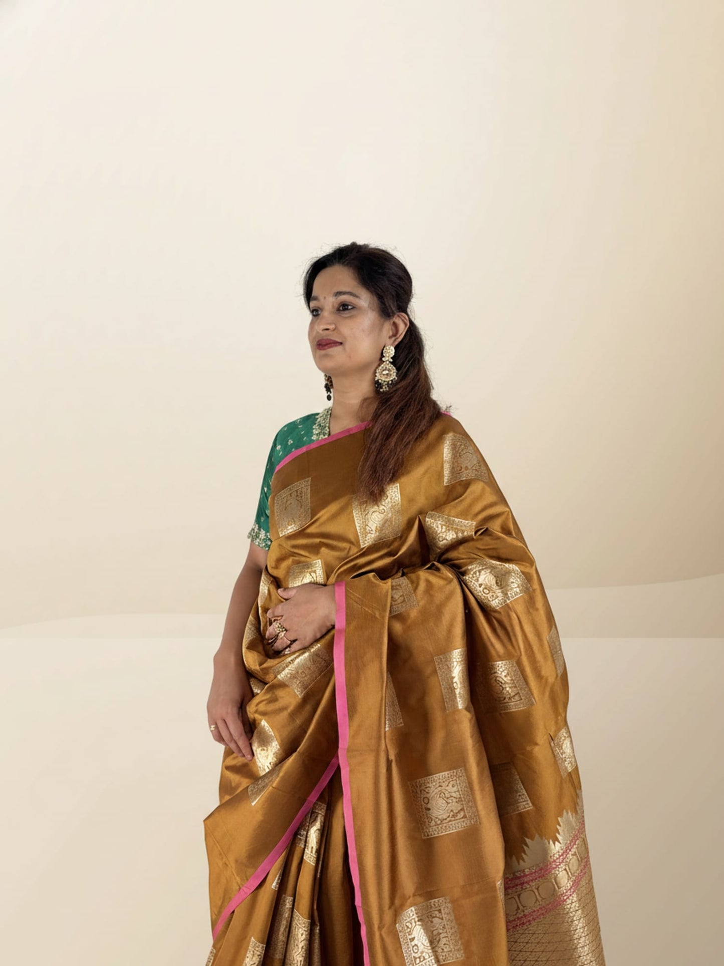 Brown Earthy Brocade Saree