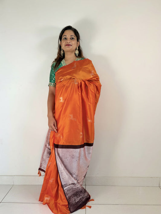 Kashi Dola Deer Motif - Kesar Colored Saree