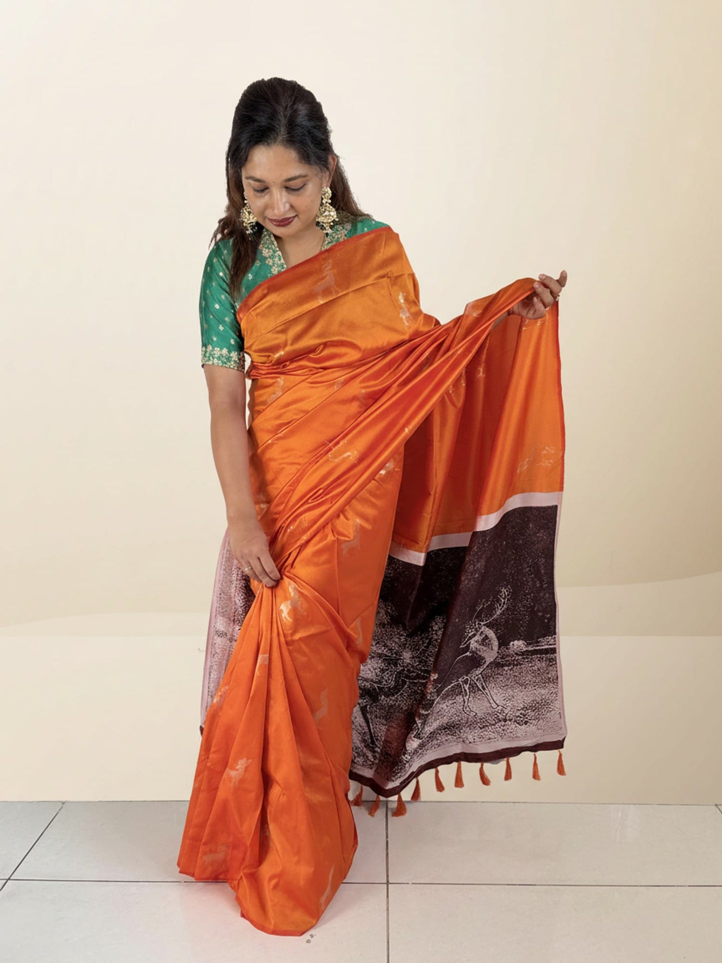 Kashi Dola Deer Motif - Kesar Colored Saree