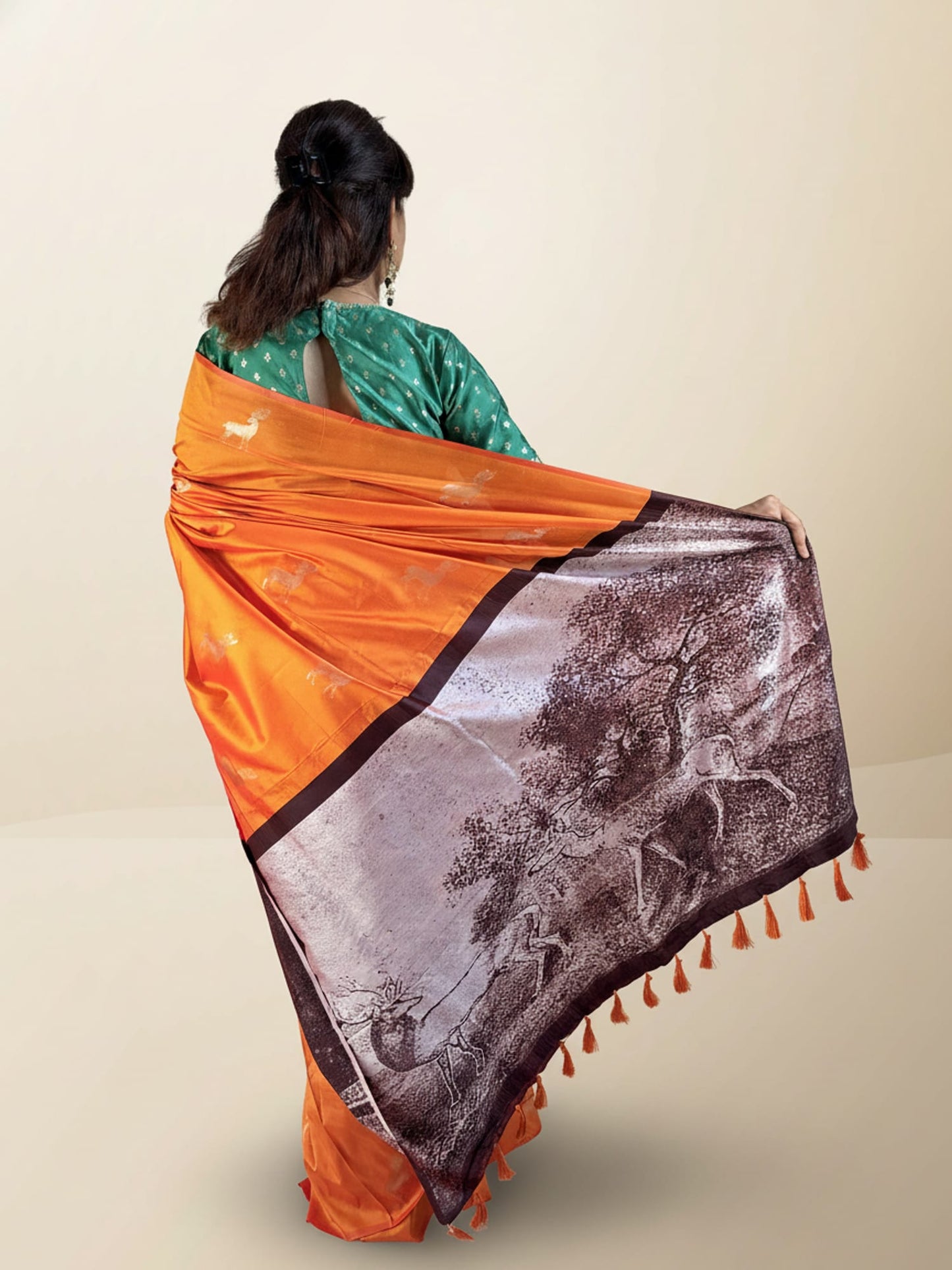 Kashi Dola Deer Motif - Kesar Colored Saree