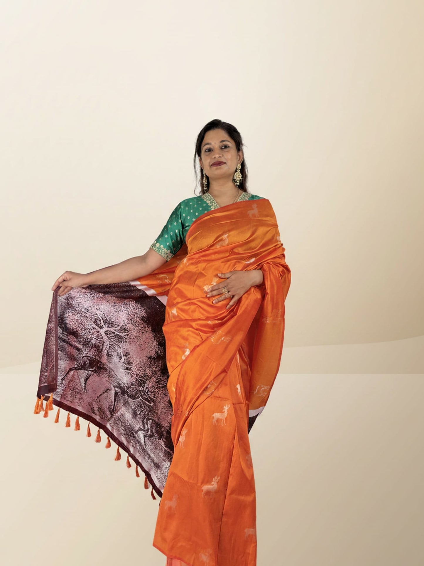 Kashi Dola Deer Motif - Kesar Colored Saree