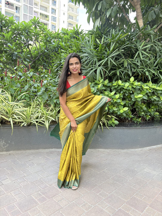 Kashi Gajji - Mehendi green and Green Contrast