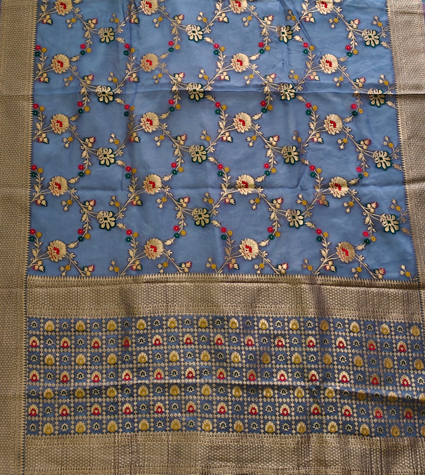 Indigo Meenakari Organza- Banarasi Saree