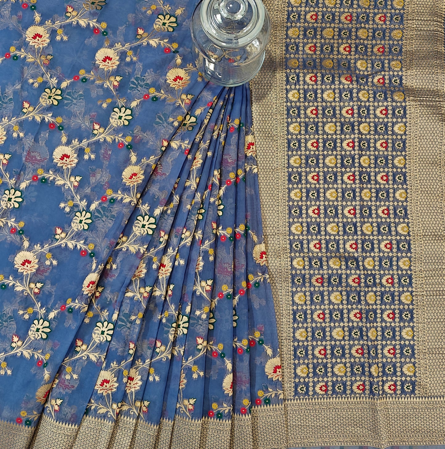 Indigo Meenakari Organza- Banarasi Saree