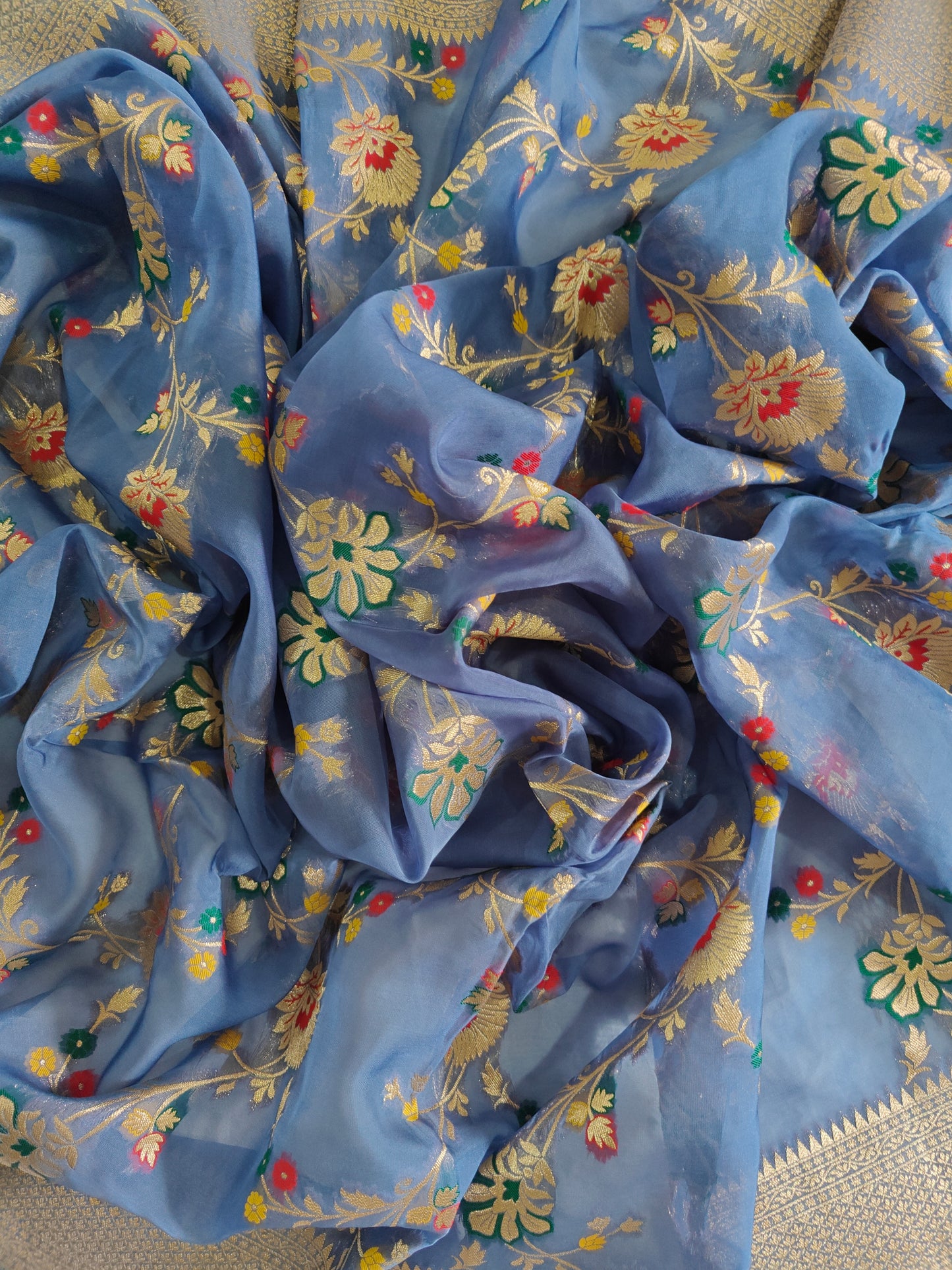 Indigo Meenakari Organza- Banarasi Saree