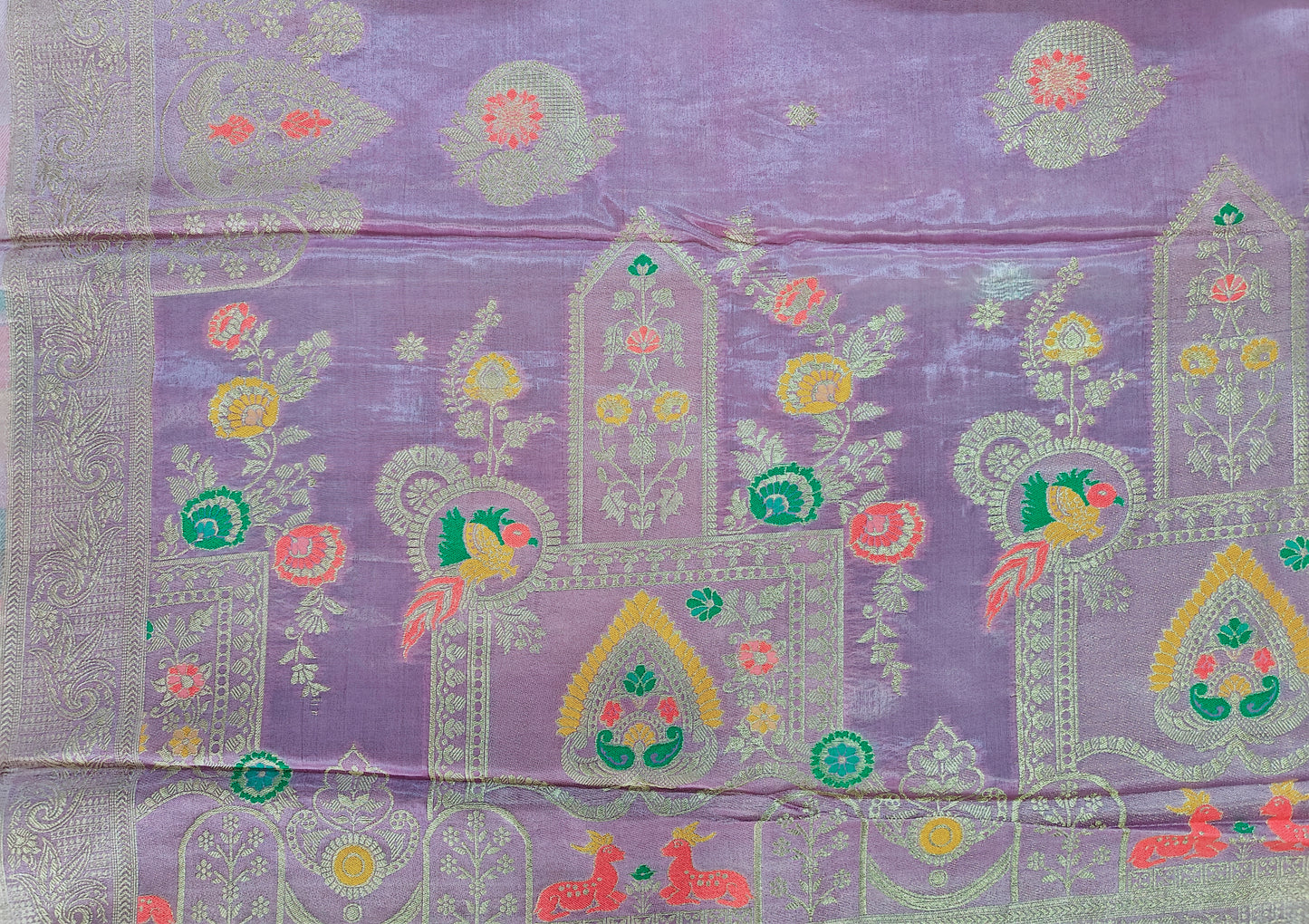 Meenakari Lavender Russian Crepe - Banarasi Saree