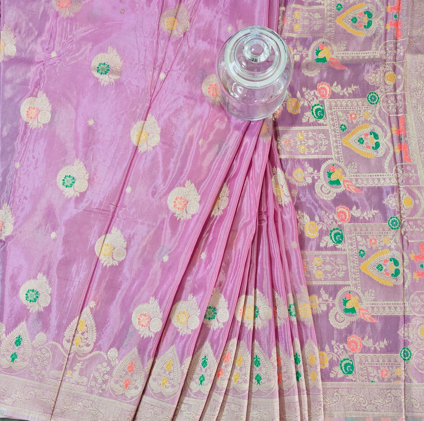 Meenakari Lavender Russian Crepe - Banarasi Saree