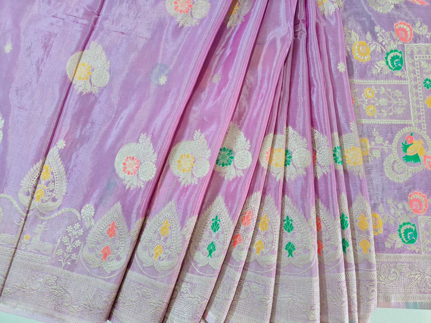 Meenakari Lavender Russian Crepe - Banarasi Saree