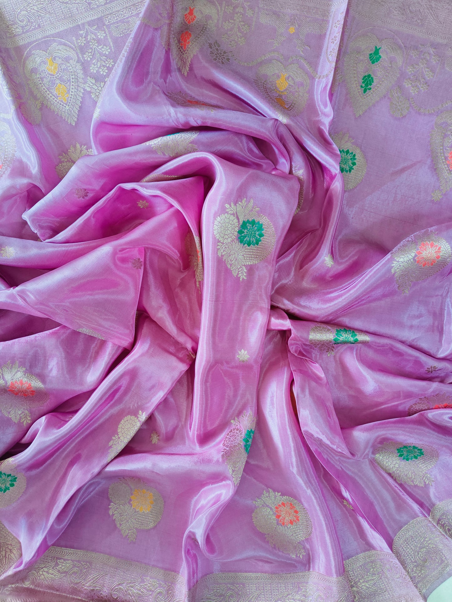 Meenakari Lavender Russian Crepe - Banarasi Saree