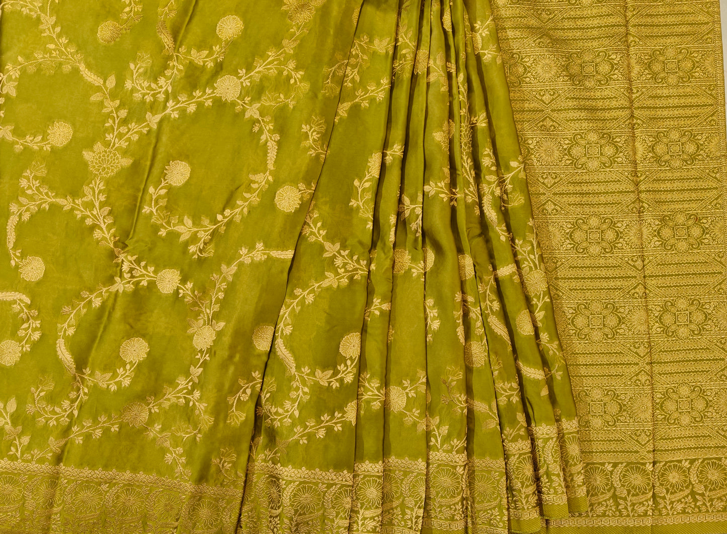 Olive Mashru Silk - Banarasi Saree